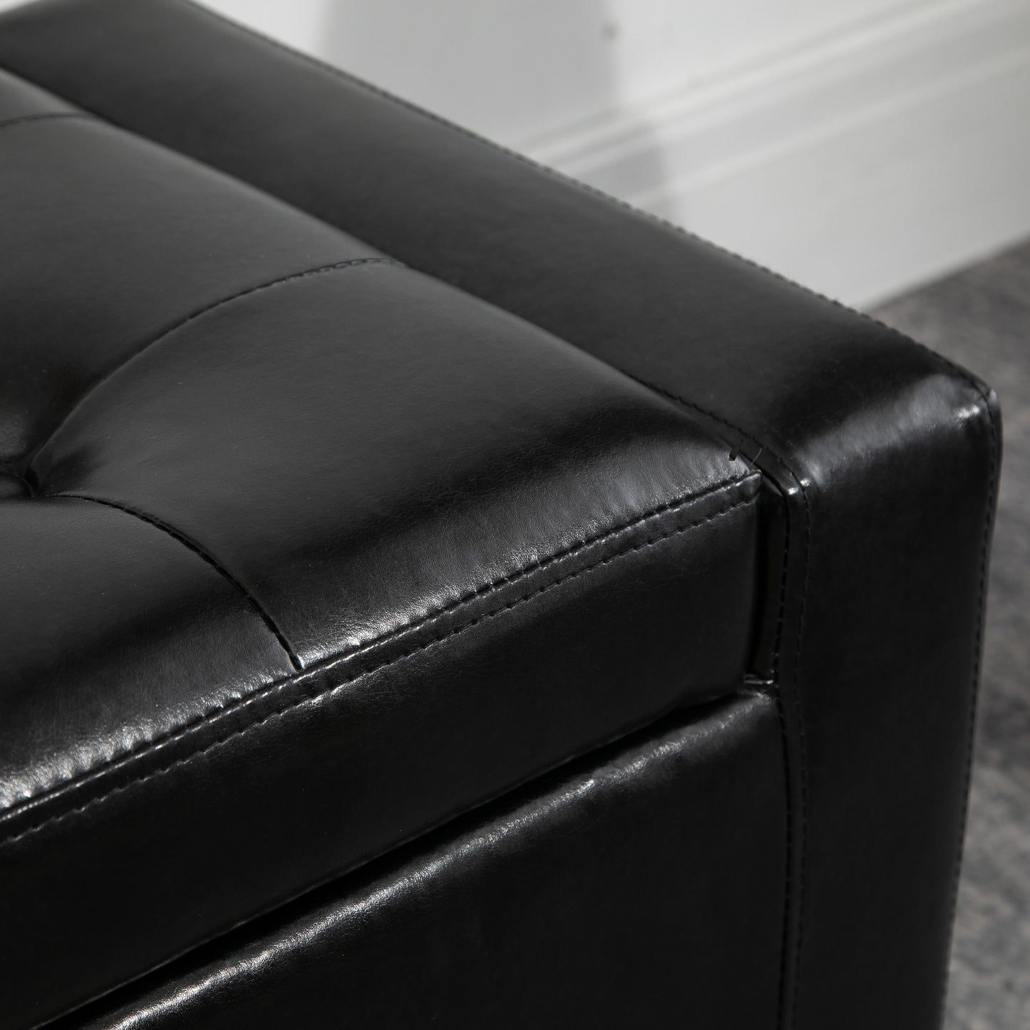 Sabata Faux Leather Black Storage Ottoman Bench With Lift Up Diamond Tufted Lid
