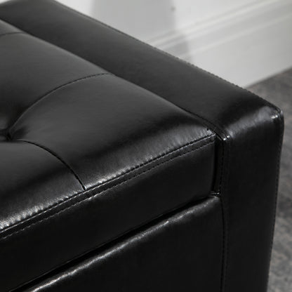 Sabata Faux Leather Black Storage Ottoman Bench With Lift Up Diamond Tufted Lid