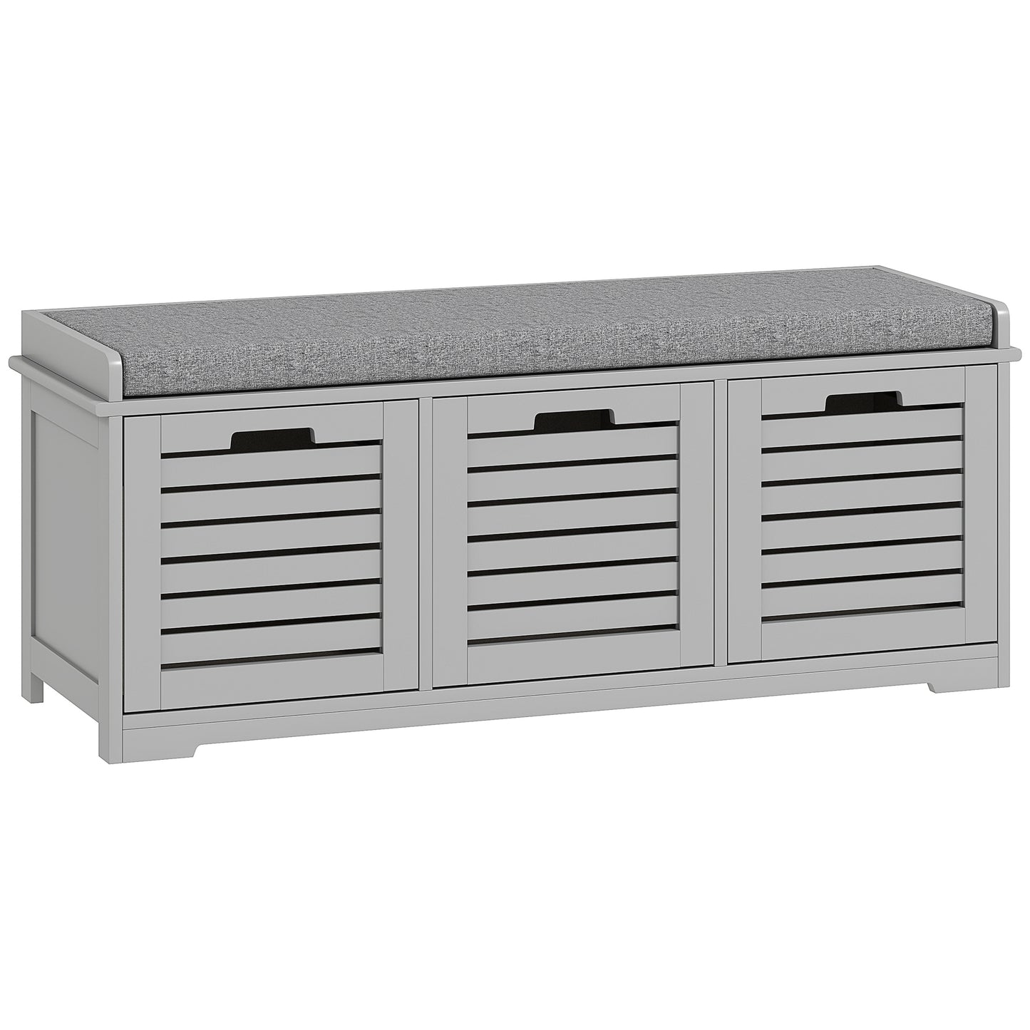 Vazi Wooden Grey 3 Drawer Shoe Storage Bench With Padded Top