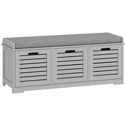 Vazi Wooden Grey 3 Drawer Shoe Storage Bench With Padded Top