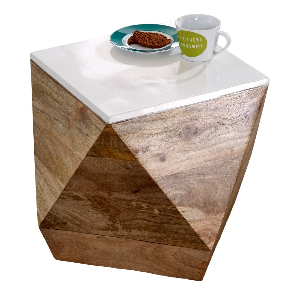 Alington White and Natural Solid Mango Wood Side Table