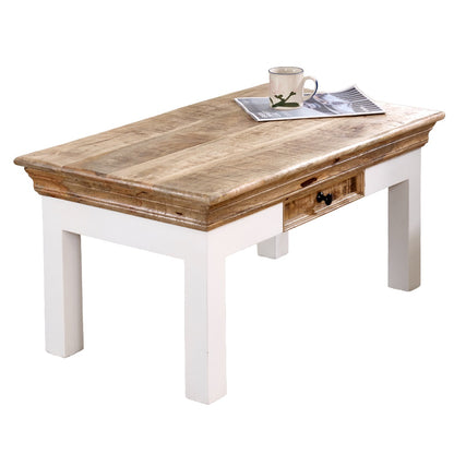 Alington White and Natural Solid Mango Wood Coffee Table With Drawer