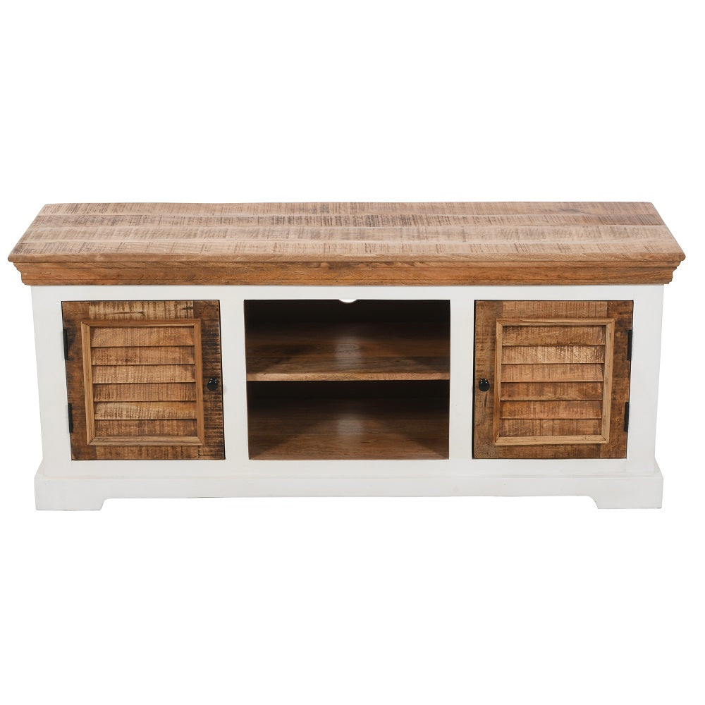 Alington White and Natural Solid Mango Wood TV Cabinet for TVs up to 57"