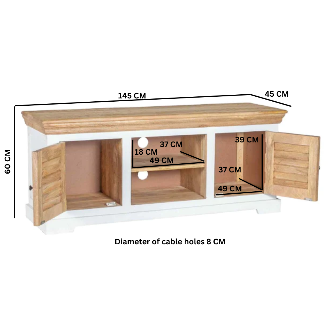 Alington White and Natural Solid Mango Wood TV Cabinet for TVs up to 57"