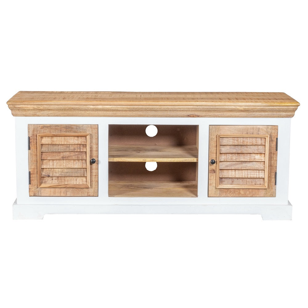 Alington White and Natural Solid Mango Wood TV Cabinet for TVs up to 57"