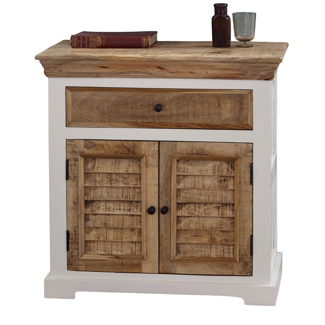 Alington White and Natural Solid Wood Sideboard 1 Drawer and 2 Doors