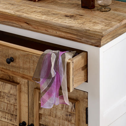 Alington White and Natural Solid Wood Sideboard 1 Drawer and 2 Doors