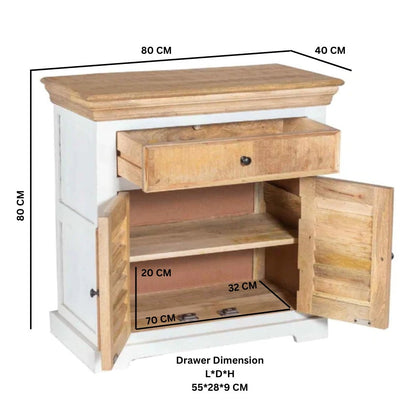 Alington White and Natural Solid Wood Sideboard 1 Drawer and 2 Doors