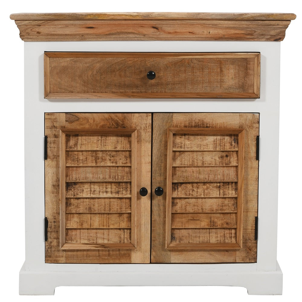Alington White and Natural Solid Wood Sideboard 1 Drawer and 2 Doors