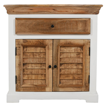 Alington White and Natural Solid Wood Sideboard 1 Drawer and 2 Doors