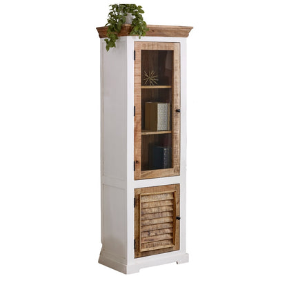 Alington White and Natural Solid Wood Bookcase Display Cabinet With Shelves and Door