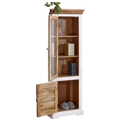 Alington White and Natural Solid Wood Bookcase Display Cabinet With Shelves and Door