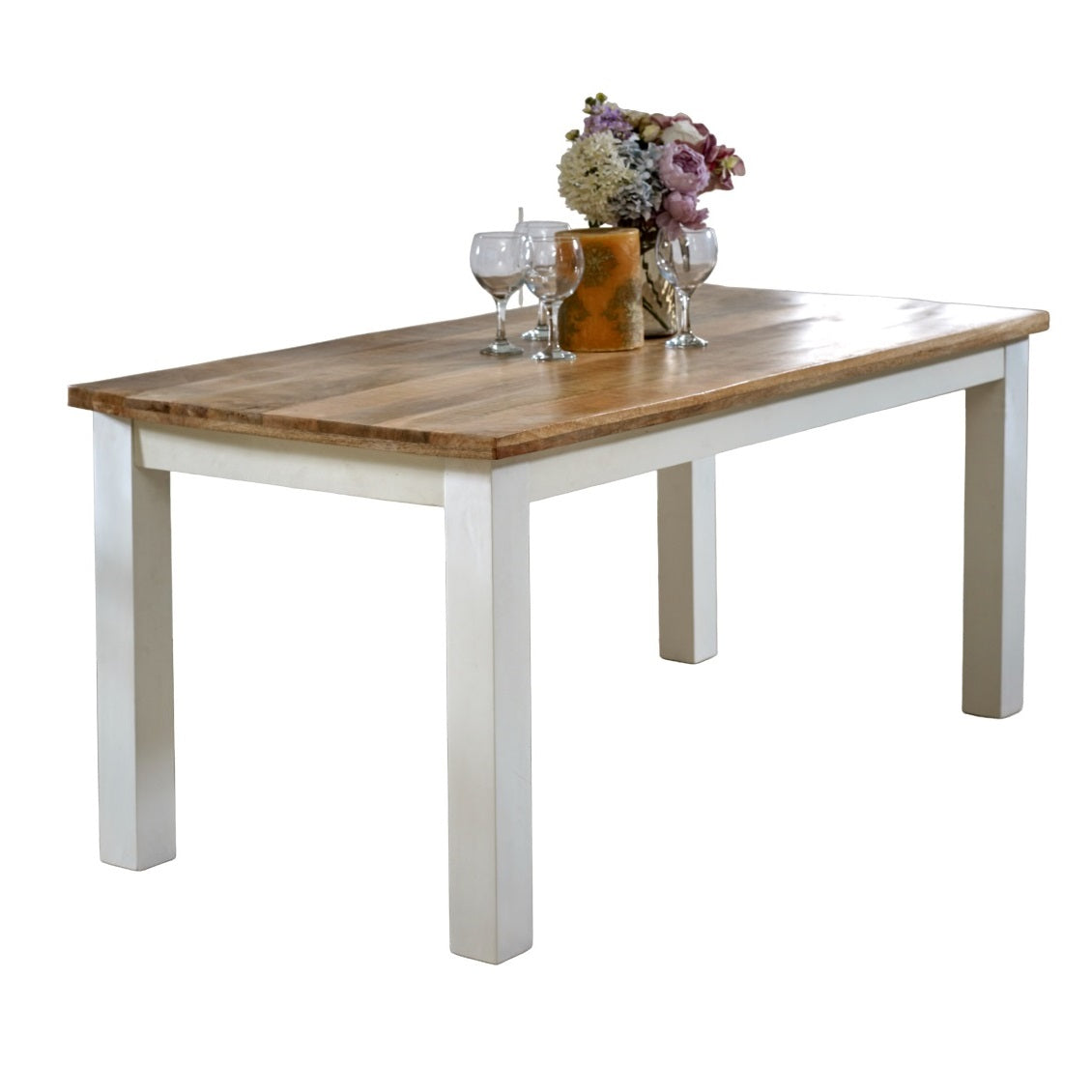 Alington White and Natural Solid Mango Wood Dining Table