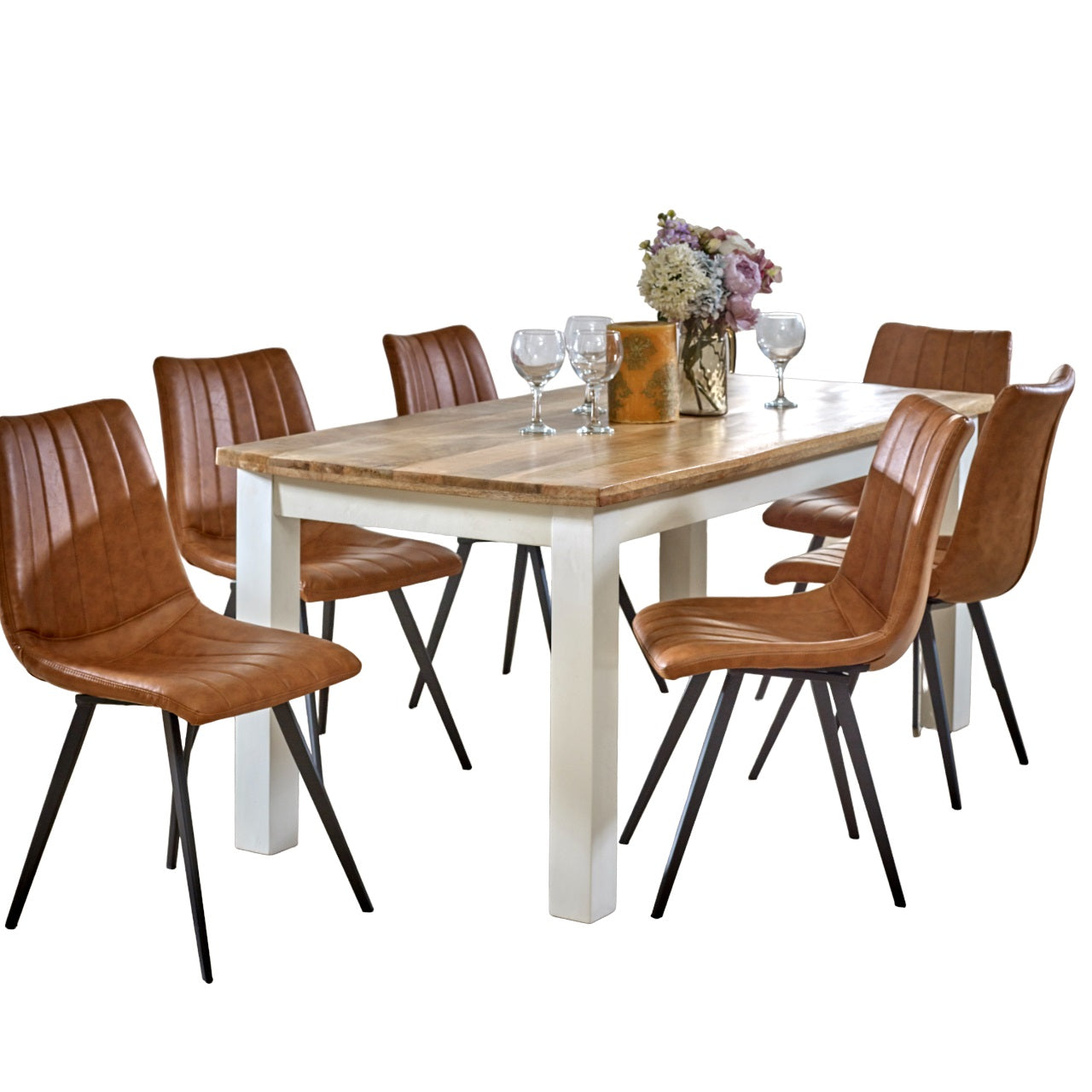 Alington White and Natural Solid Mango Wood Dining Table