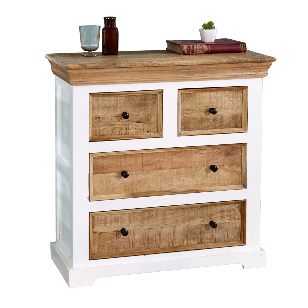 Alington White and Natural Solid Mango Wood Four Drawer Chest