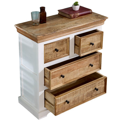 Alington White and Natural Solid Mango Wood Four Drawer Chest
