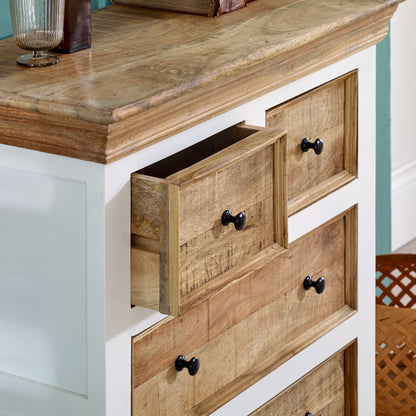 Alington White and Natural Solid Mango Wood Four Drawer Chest