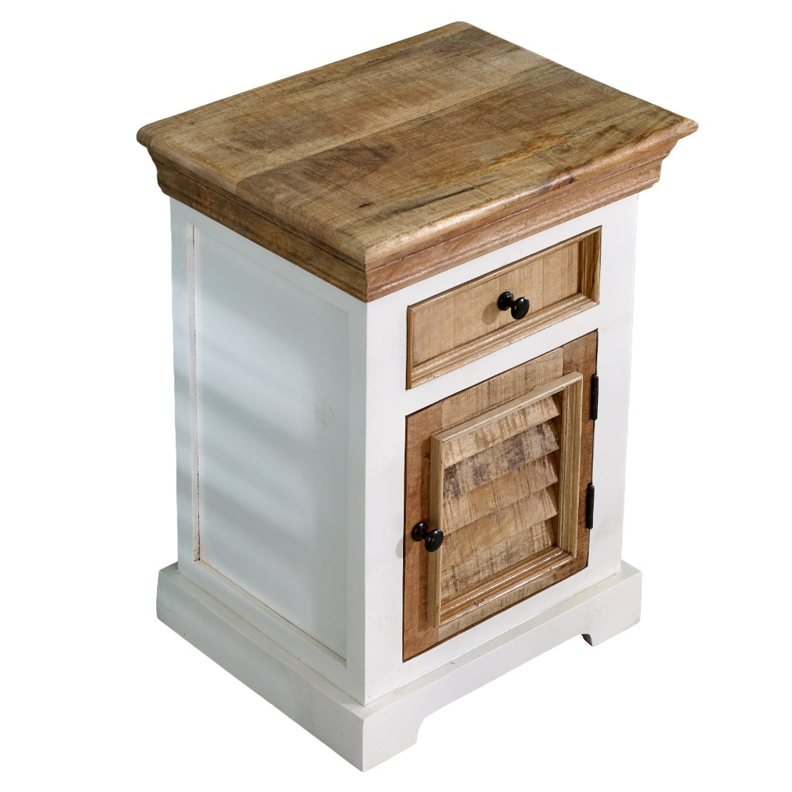 Alington White and Natural Mango Wood Bedside Cabinet With Drawer and Door