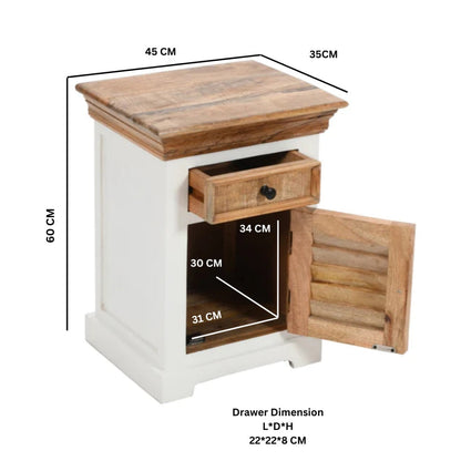 Alington White and Natural Mango Wood Bedside Cabinet With Drawer and Door