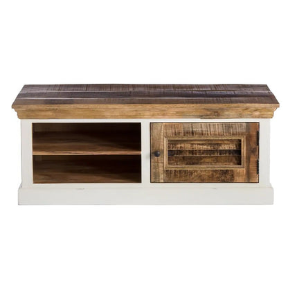 Alington White Natural and Solid Wood Shoe Storage Bench
