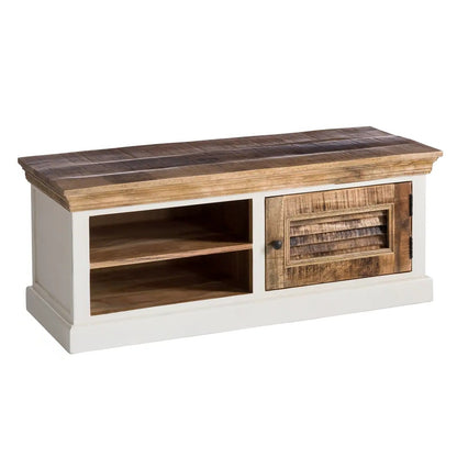 Alington White Natural and Solid Wood Shoe Storage Bench