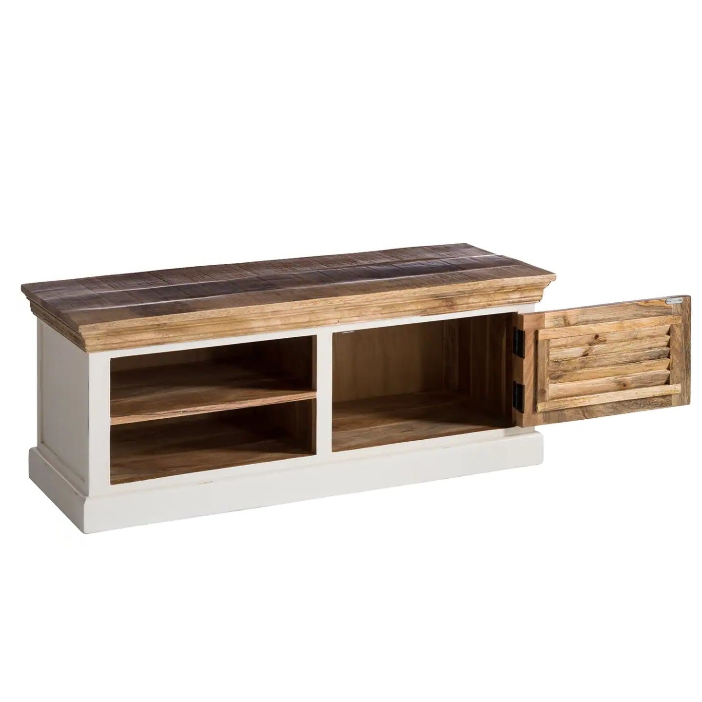 Alington White Natural and Solid Wood Shoe Storage Bench