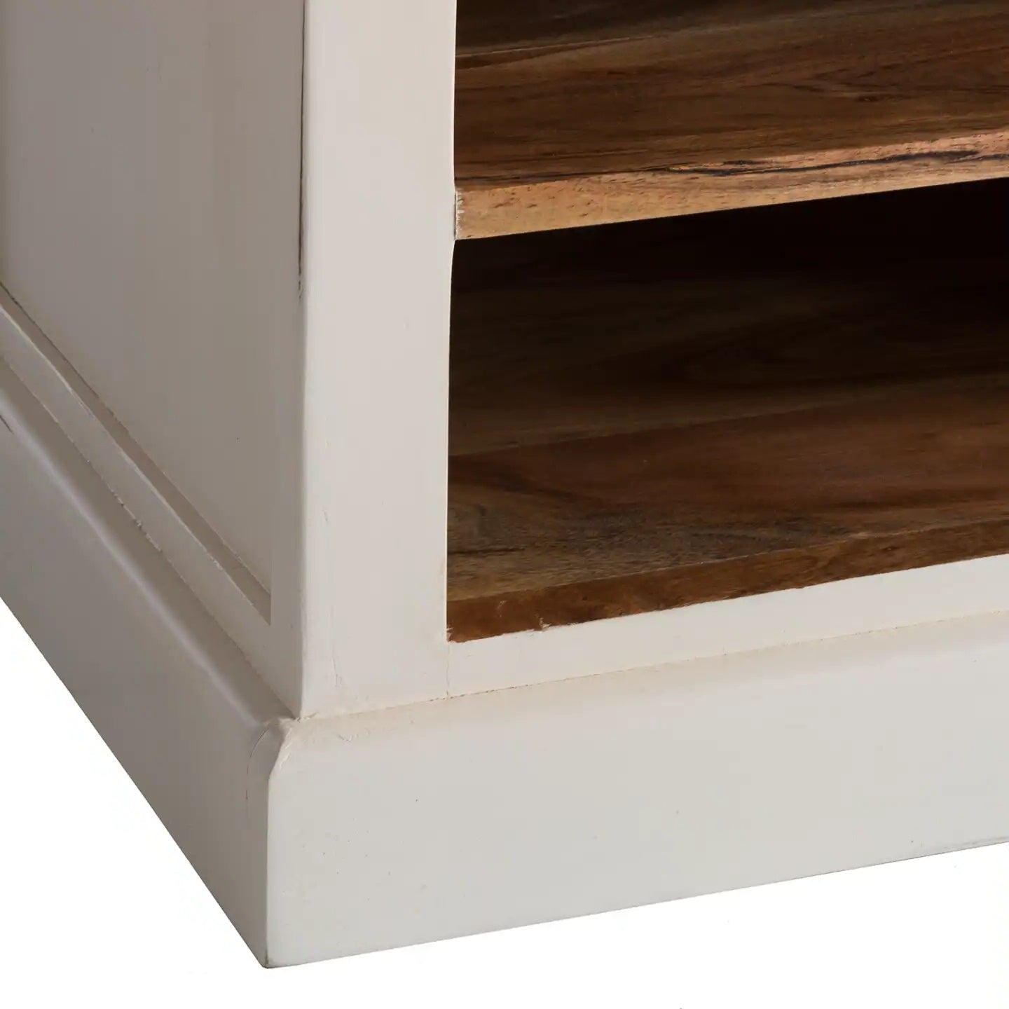 Alington White Natural and Solid Wood Shoe Storage Bench