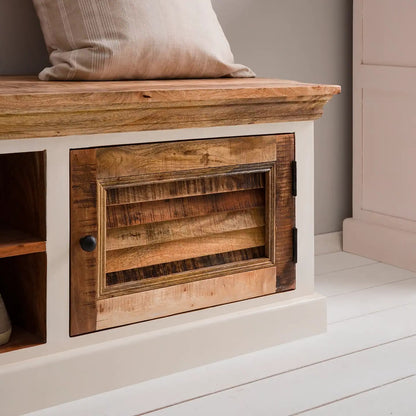 Alington White Natural and Solid Wood Shoe Storage Bench
