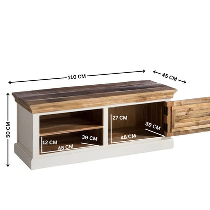 Alington White Natural and Solid Wood Shoe Storage Bench