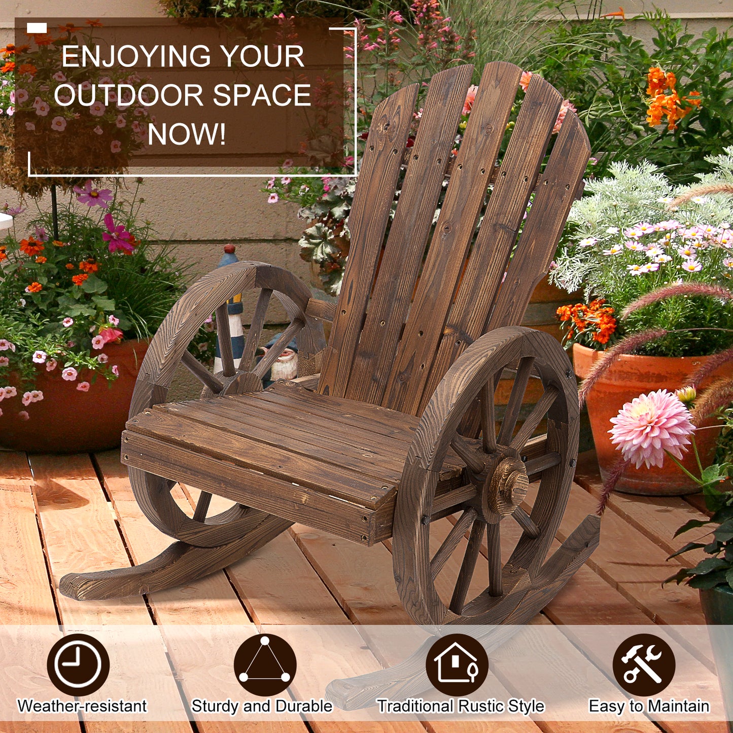 Elna Dark Favi Wood Adirondack Style Outdoor Rocking Armchair With Reclining Back