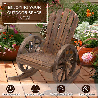 Elna Dark Favi Wood Adirondack Style Outdoor Rocking Armchair With Reclining Back