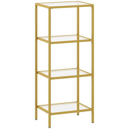 Nopazi Tofi Metal And Glass Gold Tone 4 Tier Vertical Display Shelving Unit