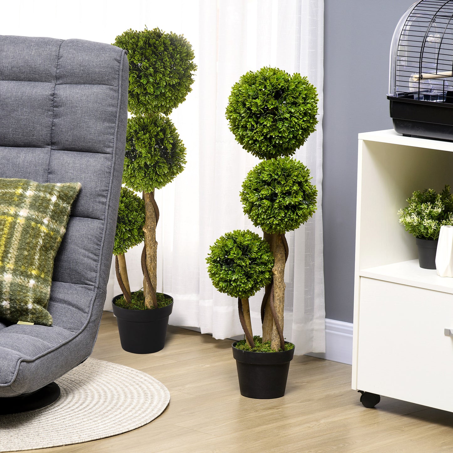 Sasafa Tane Set Of 2 Light Green Artificial Boxwood Ball Topiary Trees In Pots H8 90cm