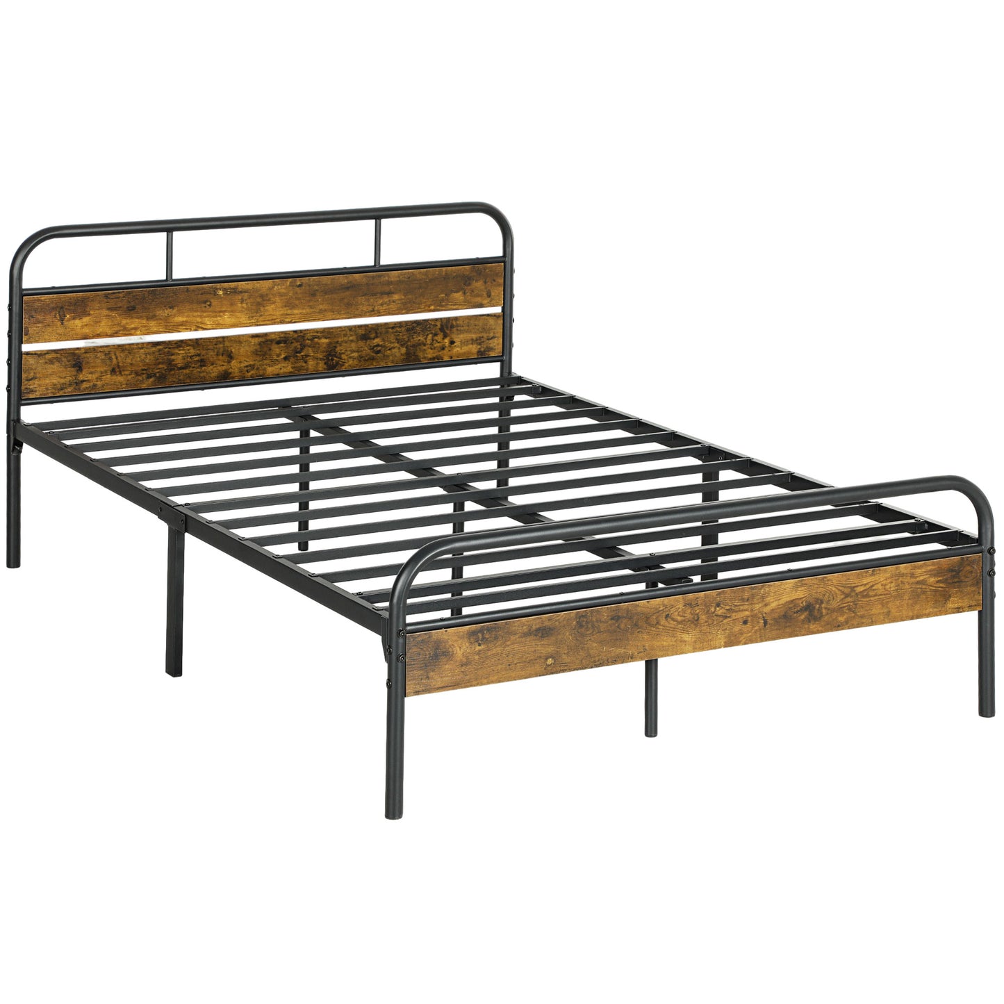 Marera 4FT6 Industrial Double Bed Frame Metal Black and Brown