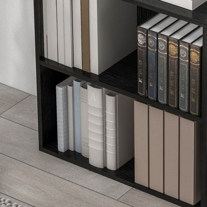 Roco Kepa Wood Black Low 2 Tier Bookcase With Adjustable Shelves