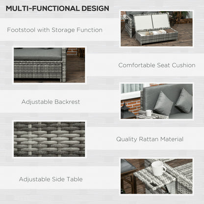Elco Faux Rattan Mixed Grey Double Outdoor Daybed With Adjustable Back Storage Ottoman Cushions And Trays