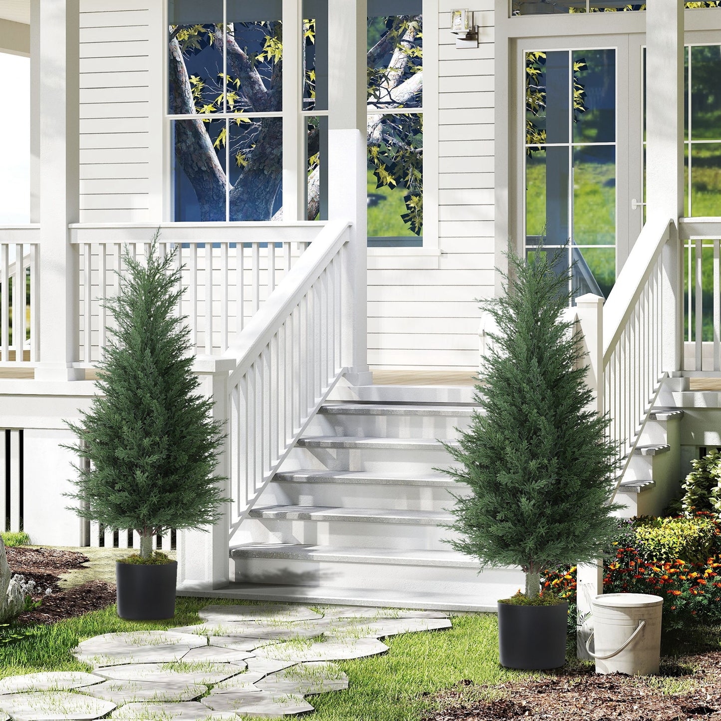 Lusa Set Of 2 Outdoor Artificial Cypress Trees H8 90cm With UV Resistant Finish