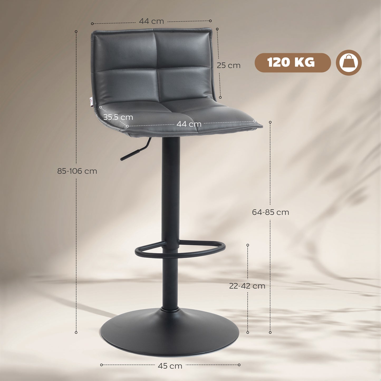 Miha Set Of 2 Dark Grey Modern Faux Leather Bar Chairs