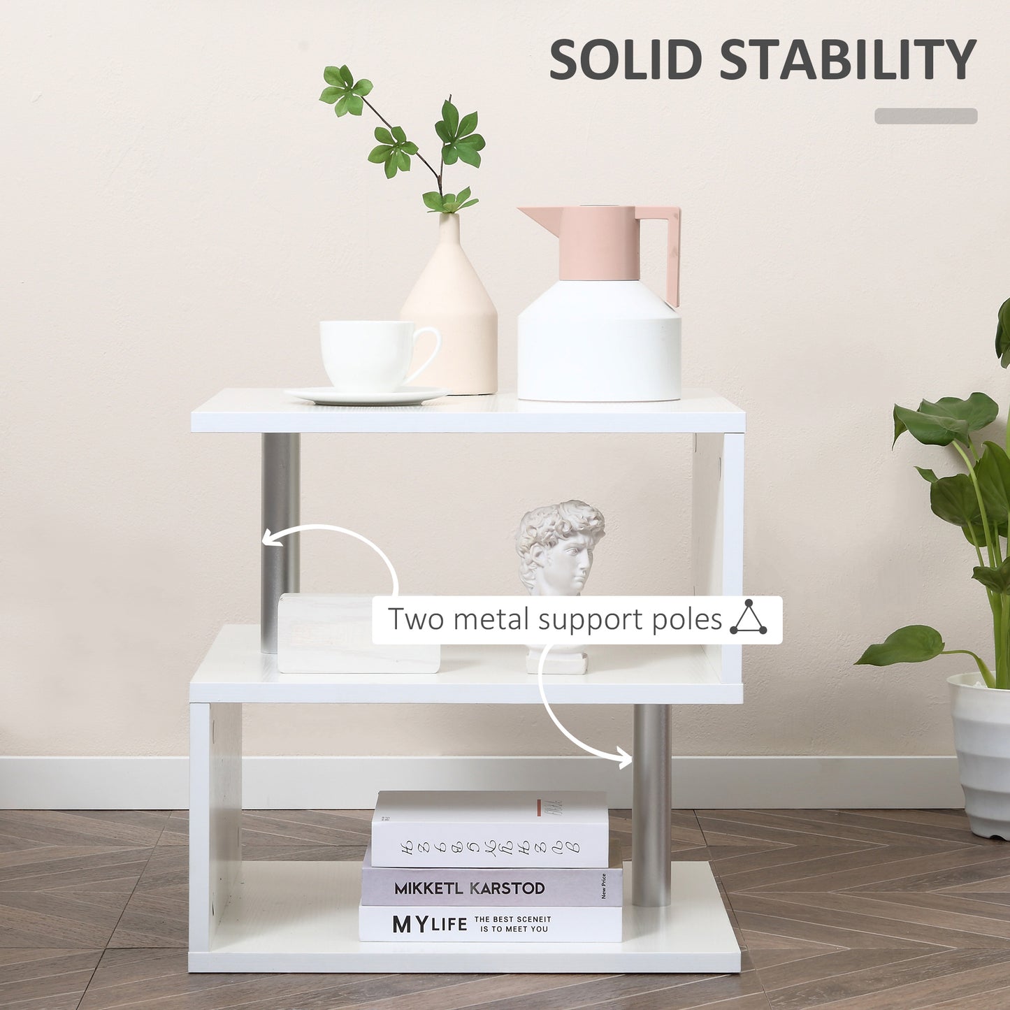Coyora Wooden White Set Of 2 Cube Side Tables With 2 Tier Storage S Shaped