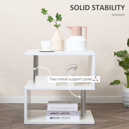 Coyora Wooden White Set Of 2 Cube Side Tables With 2 Tier Storage S Shaped