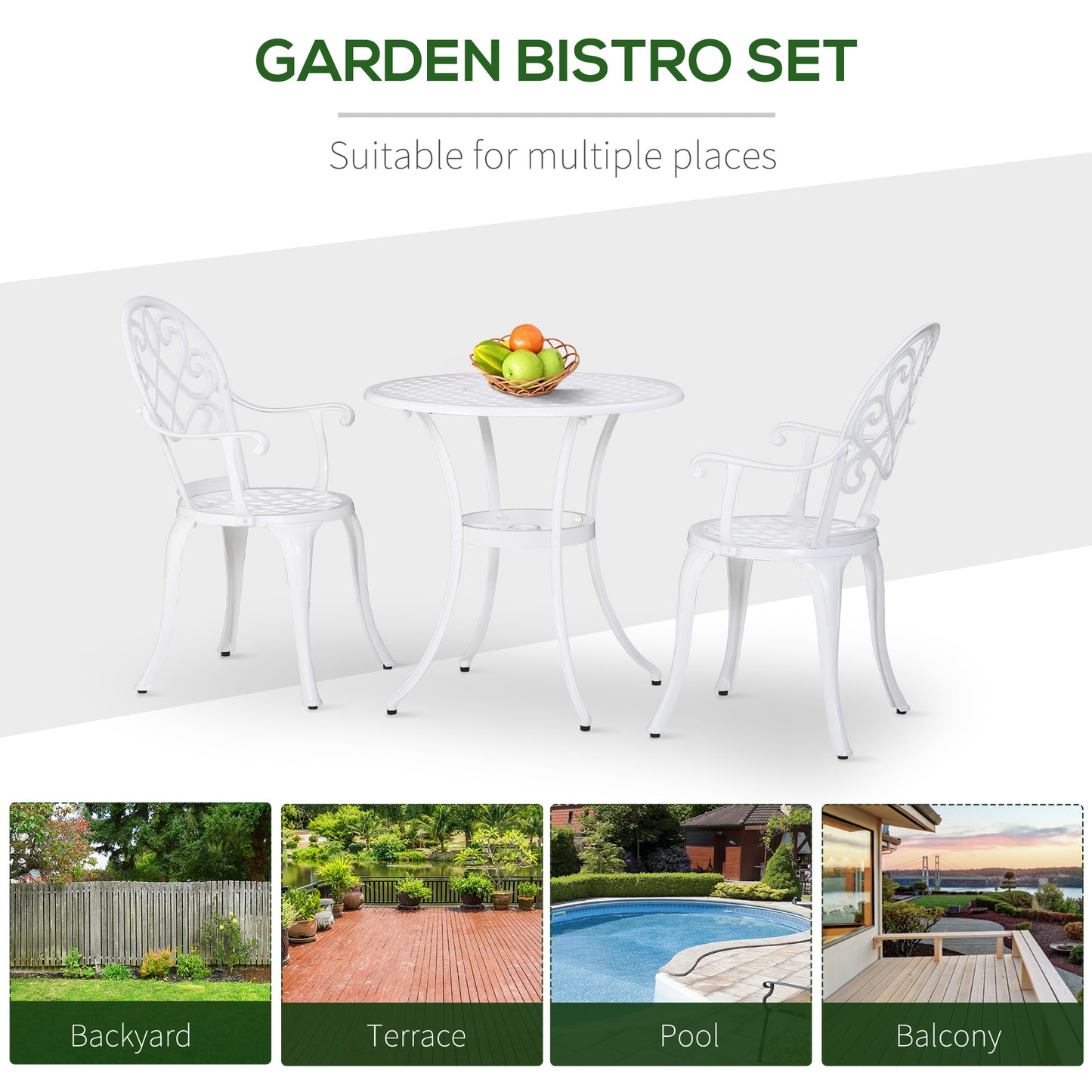 Safa 3 Piece Elegant Aluminium Garden Bistro Set In White