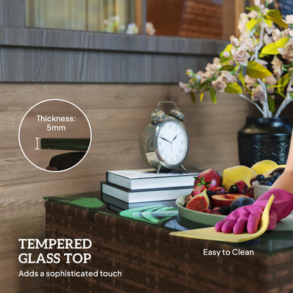 Nolone Brown Rattan Outdoor Glass Top Side Table