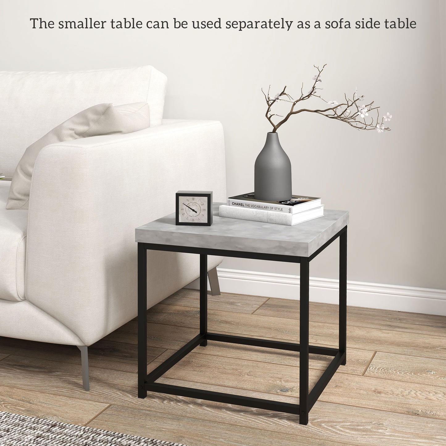 Keco Wooden Grey Set Of 2 Nesting Coffee Tables With Thick Tabletops