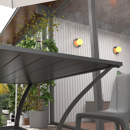 Sucodo Steel Dark Grey Square Outdoor Dining Table With Slatted Plate Top And Parasol Hole 94 x 94 cm