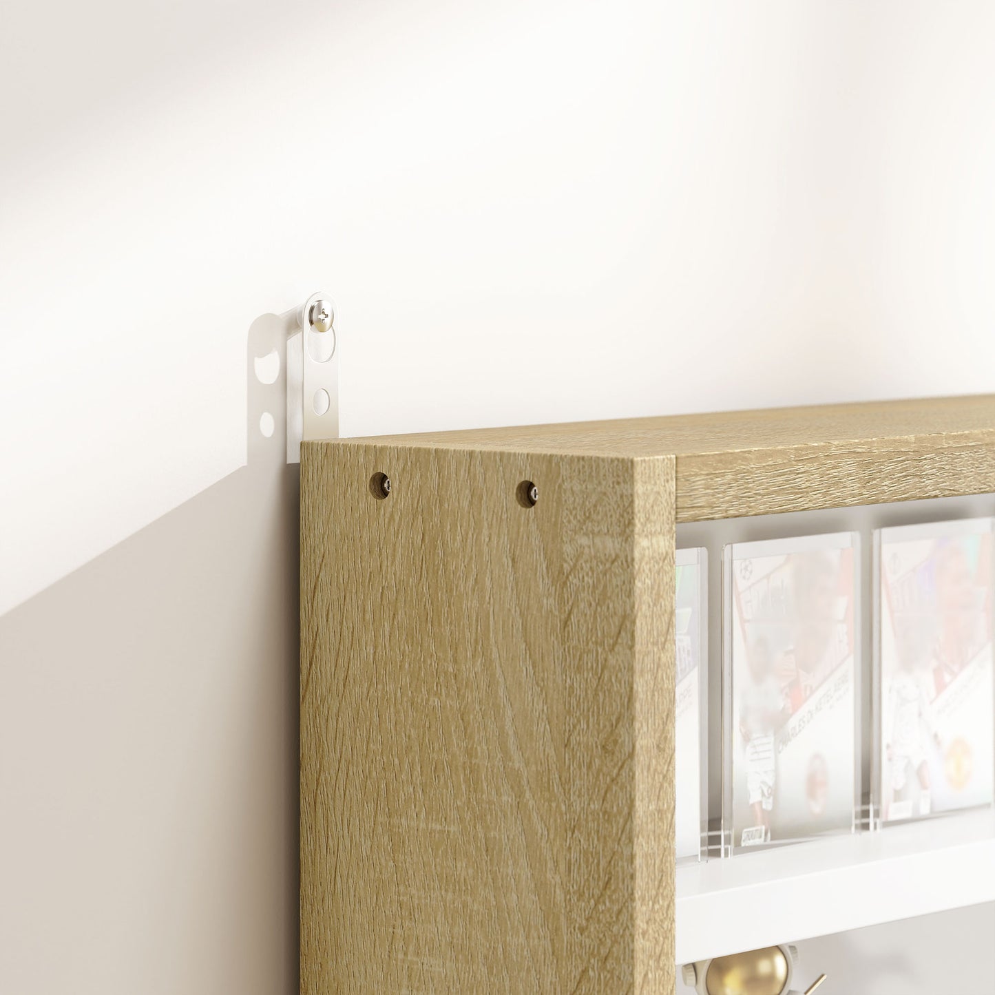 Nisa Vise Wood And Glass Natural Finish 5 Tier Wall Display Cabinet With Adjustable Shelves 60 x 80 cm