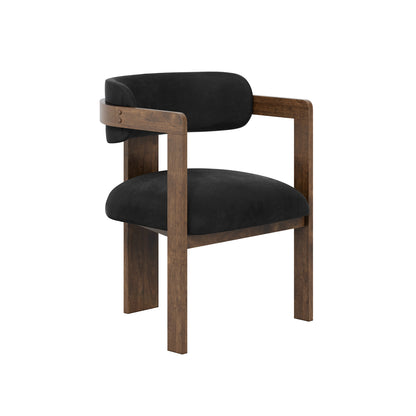 Thurles Upholstered Black Velver and Walnut Wood Dining Chair