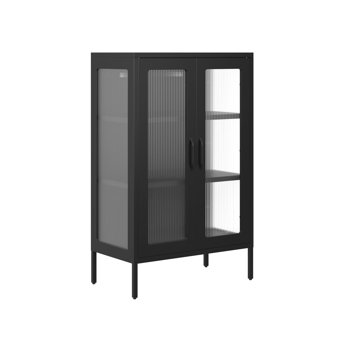 Barla Black Steel Metal 2 Reeded Glass Door Cabinet