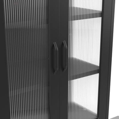 Barla Black Steel Metal 2 Reeded Glass Door Cabinet