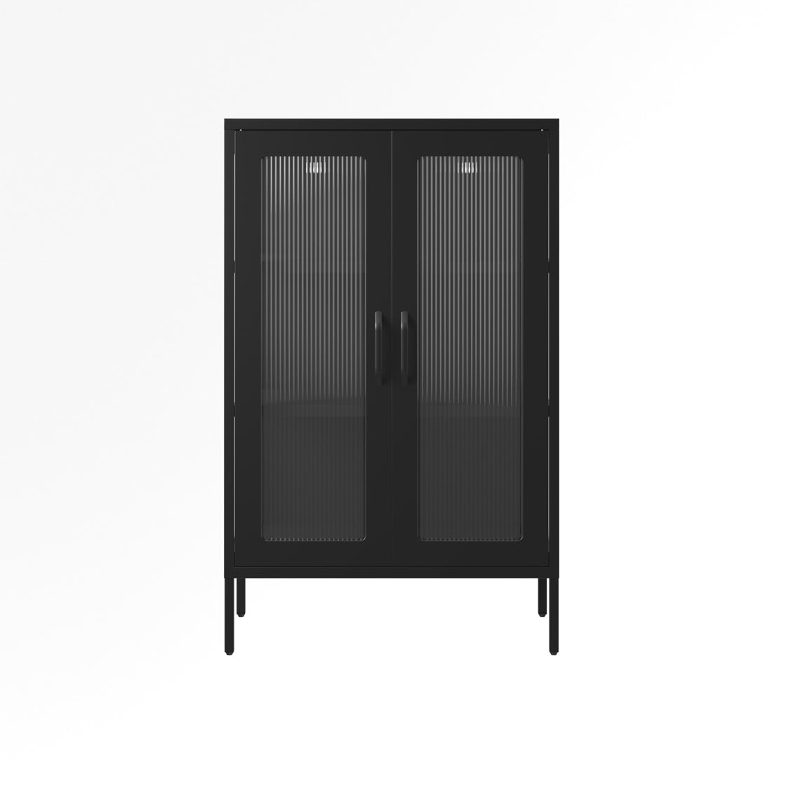 Barla Black Steel Metal 2 Reeded Glass Door Cabinet
