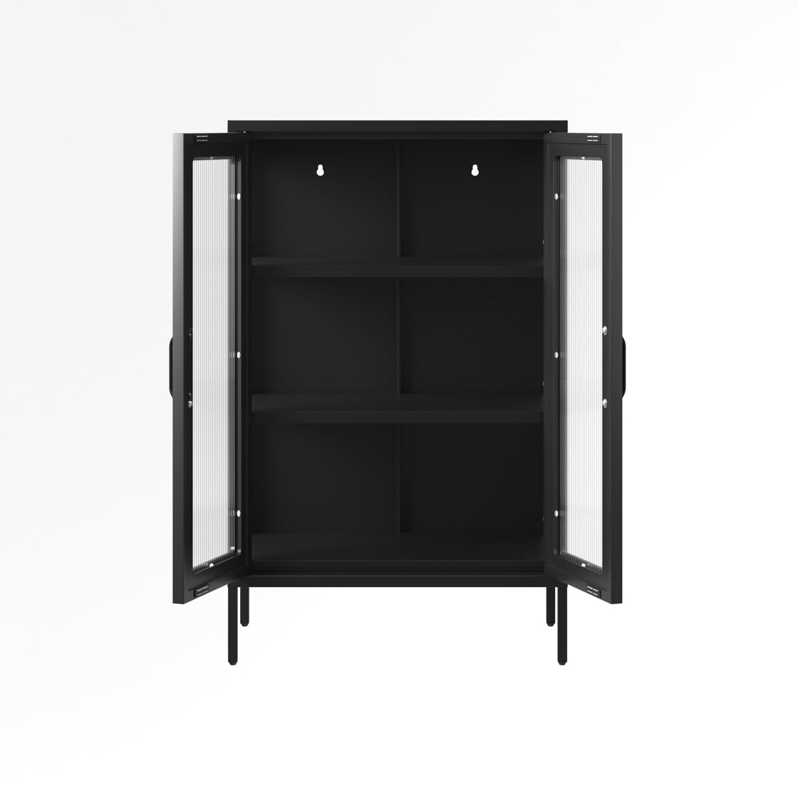 Barla Black Steel Metal 2 Reeded Glass Door Cabinet